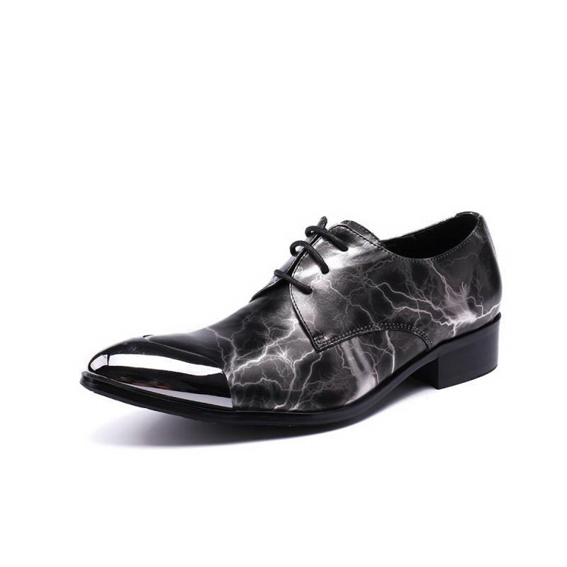 

Designer Men Black Derby Shoes Fashion Metal Toe Charm Lace Up Lightning Pattern Dress Shoes For Men Party Footwear Zapato