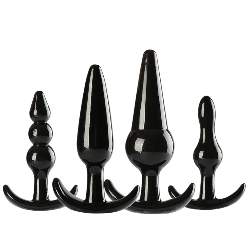 Jouet de sexe anal noir 4pcs / set bout à bout des produits pour femmes et hommes TPR Anus Toys