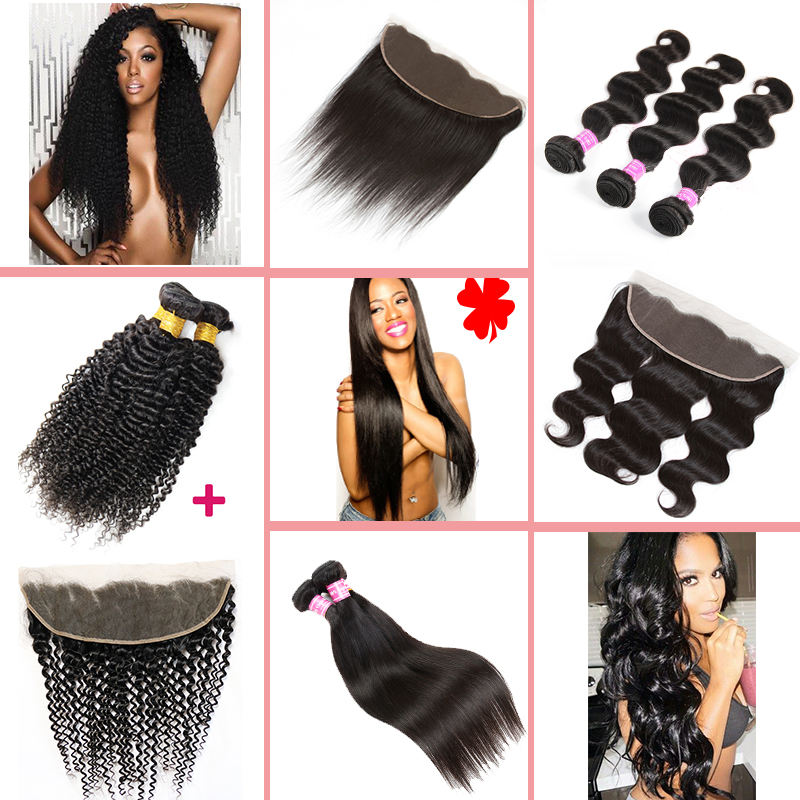 

8A Brazilian Hair Bundles with Frontal Body Wave,Straight,Kinky Curly Virgin Hair Human Hair Weaves and Ear to Ear Lace Frontal Closure, Mongolian hair