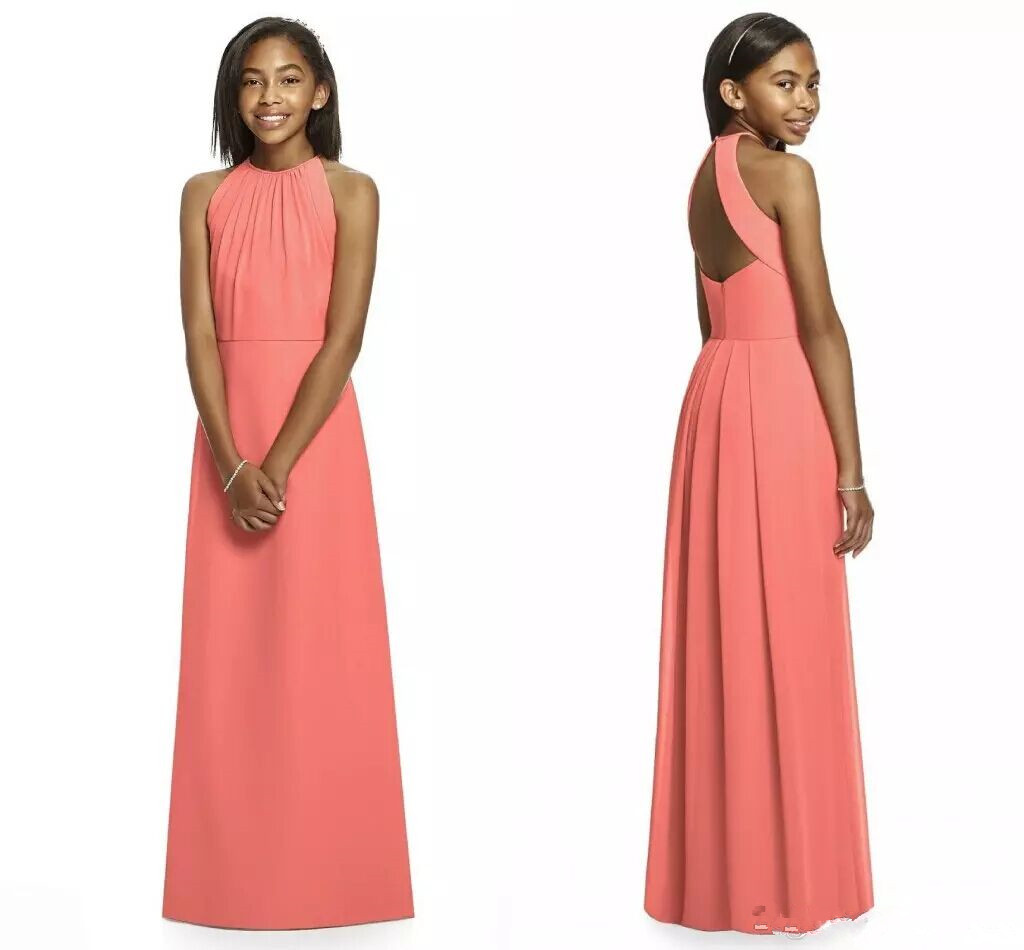 Barato Coral Junior Vestidos de dama de honor Sin mangas Cabestro Una línea Longitud del piso Largo espalda abierta Boda Vestidos de dama de honor por Barato Coral Junior Vestidos de dama de honor Sin mangas Cabestro Una línea Longitud del piso Largo espalda abierta Boda Vestidos de dama de honor por