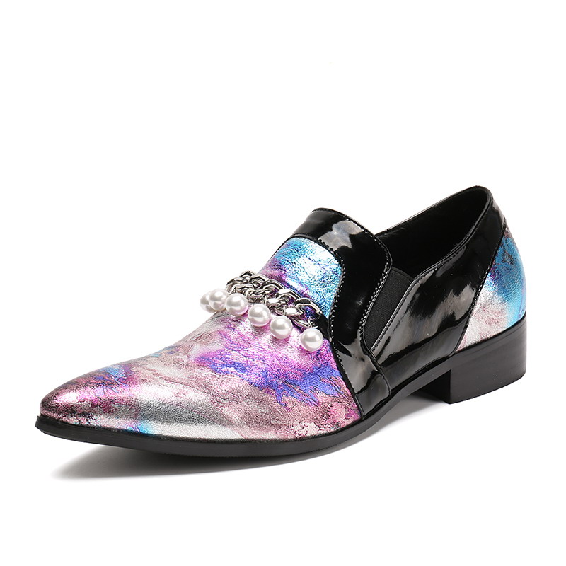 

Designer Luxury Men Boat Shoes Fashion Pointed Toe Business Leisure Dress Shoes Colorful Slip On Chains Charm Party Shoes, Purple