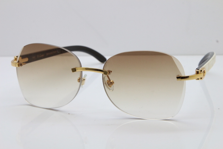 

New 3524012 Rimless Genuine Black Mix White Buffalo Horn Sunglasses Unisex Limited edition Good Quality Glasses Lens thickness of the 3.5