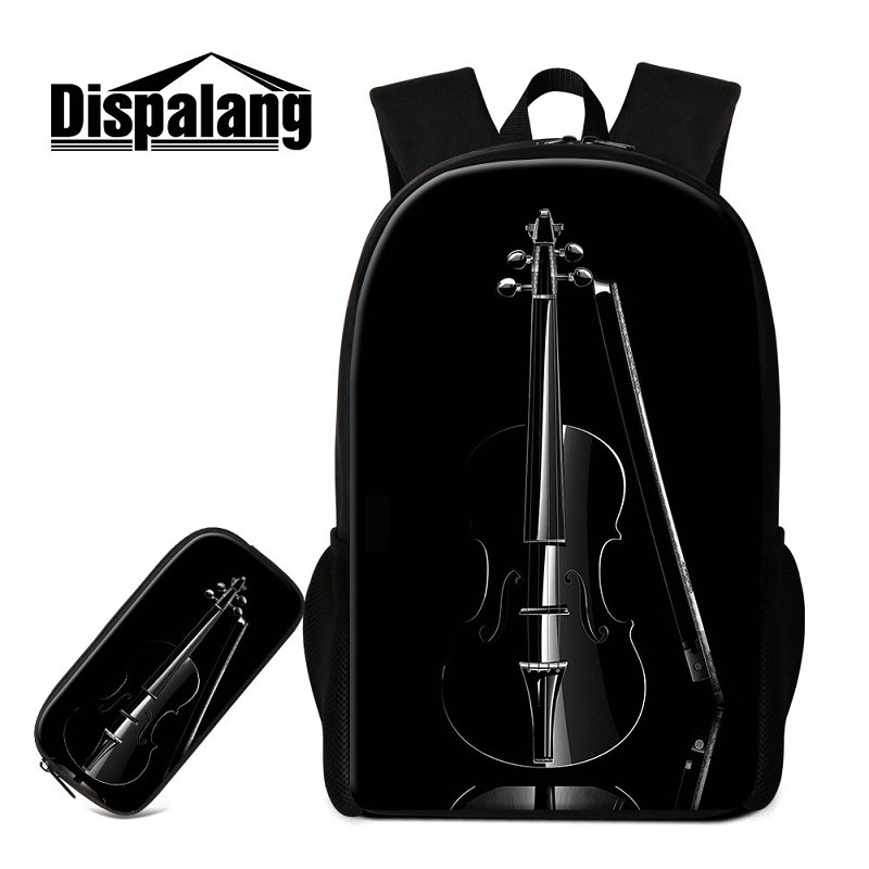 

2 PCS / Set Bookbags Pencil Case For Teenage Girls Boys Violin Pattern Schoolbags Backpack For Children Casual Daily Daypacks Kids Rucksack, As the picture show