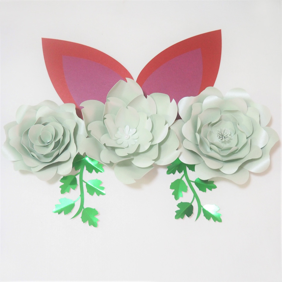 

DIY Giant Paper Flowers Artificial Rose Fleurs Artificielles Backdrop 3pcs+ 2 Leave + 2 Ears Wedding Nursery Decor Themed Party Fake Flowers
