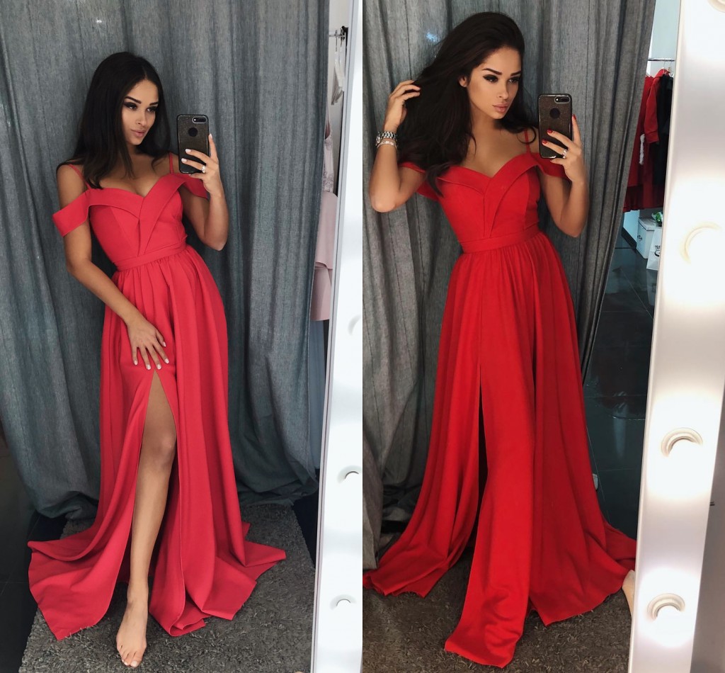 

Red Simple Cheap A Line Prom Dresses Long Spaghetti Backless High Side Split Formal Dresses Evening Wear vestidos de fiesta, Same as picture