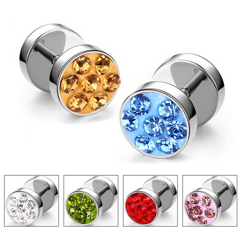 

Stainless Steel Dumbbell Stud Earrings women mens diamond ear rings hip hop Fashion Jewelry will and sandy gift, Golden;silver