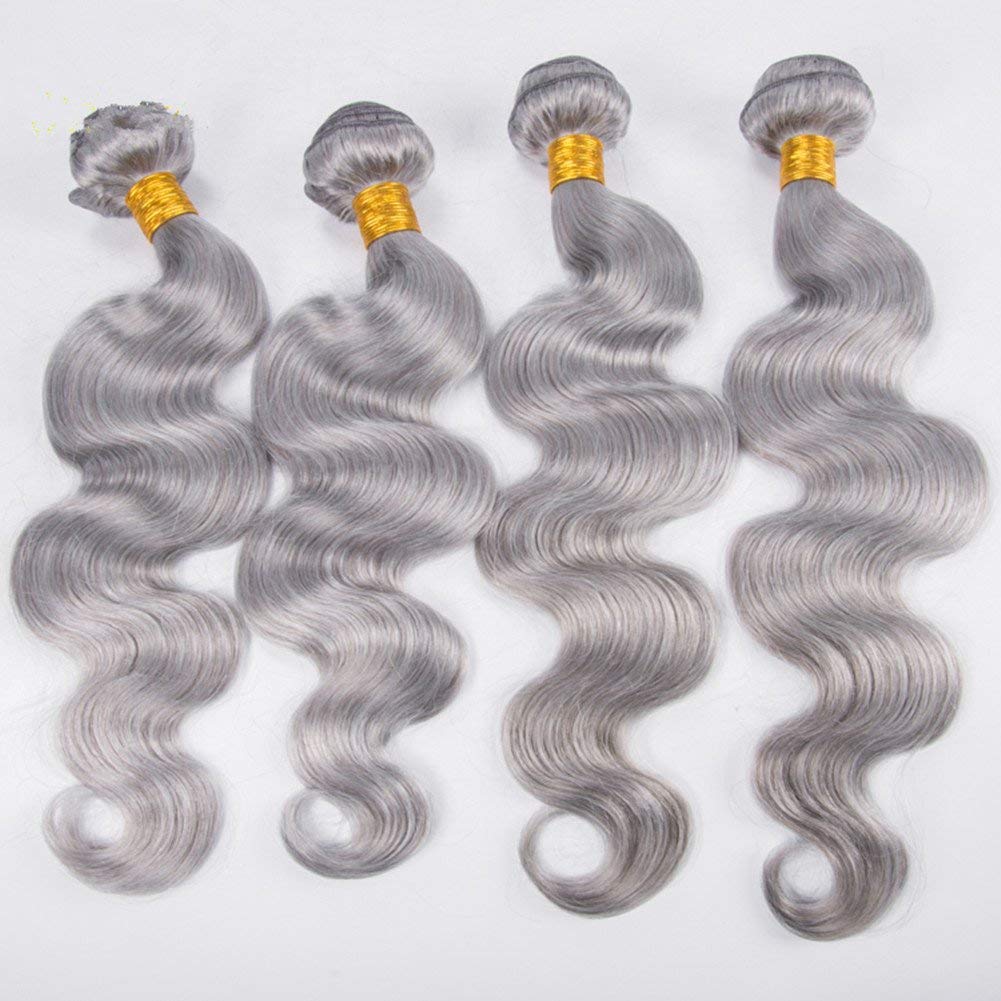 

Body Wave Bundles Virgin Silver Grey Hair Weave Grey Hair Weaves 100% Human Virgin Hair Weft For Black Women, Silver grey color