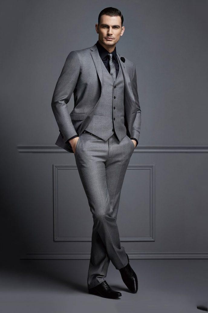 

Custom Made Slim Fit Two Button Dark Grey Groom Tuxedos Men Formal Business Suits Men Prom Dinner Suits (Jacket+Pants+Tie+Vest)NO;806, Same as image