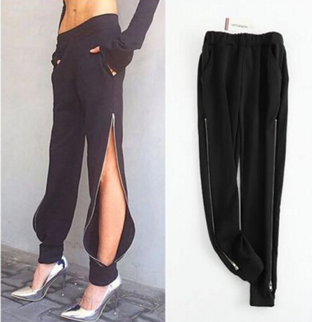 

Women Black Casual Pencil Pants Fashion Stylish Zippers Side Design Spring Summer Clothing Long Trousers