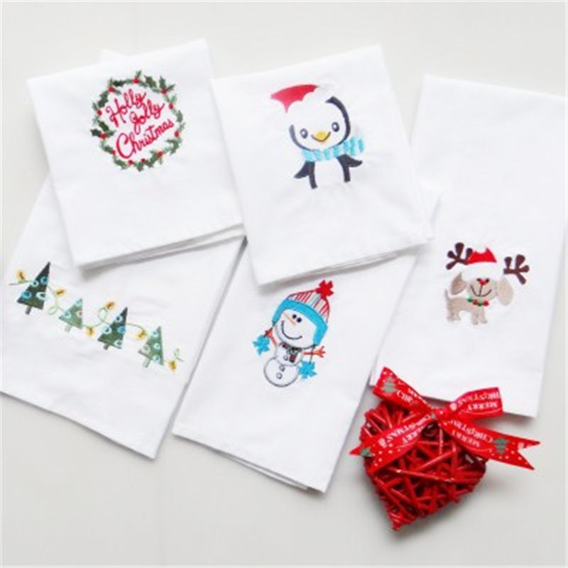 

6 styles Thick Waffle Christmas Embroidered Tea Towels Table Napkins Cotton White Home Cloth Kitchen Cloths, As style
