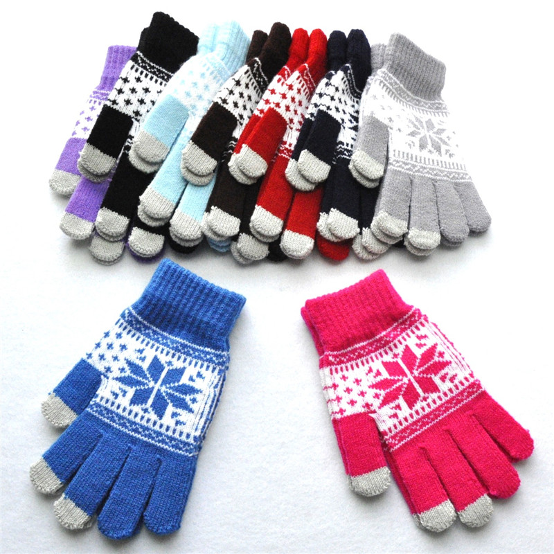 Children Boys Girls Gloves Winter Warm Robot Print Patchwork Knitted Gift Gloves
