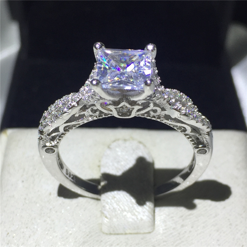

2016 Antique Women ring 925 sterling Silver Princess cut 2ct Gem 5A zircon cz Wedding Finger band Rings for women size5-10