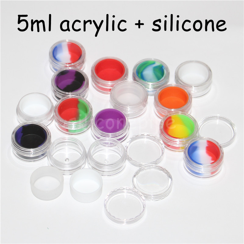 

new 5ml acrylic wax containers silicone jar dab wax containers silicone dab jar glass oil containers with the free, Mix colors