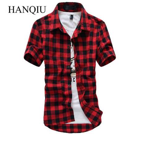 Chemise à carreaux rouge et noir hommes chemises 2017 nouvel été printemps mode Chemise Homme hommes chemises habillées Chemise à manches courtes