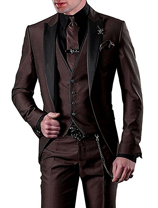 

New Fashion Slim Fit Brown Groom Tuxedos Excellent Groomsman Men Formal Business Suits Men Prom Party Suit(Jacket+Pants+Tie+Vest) NO:921, Same as image