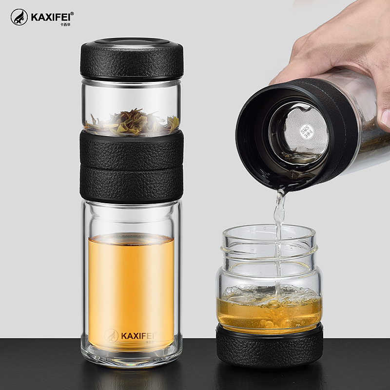 

500ML Business Type Water Bottle Glass Bottle with Stainless Steel Tea Infuser Filter Double Wall Glass Sport Water Tumbler C18110301