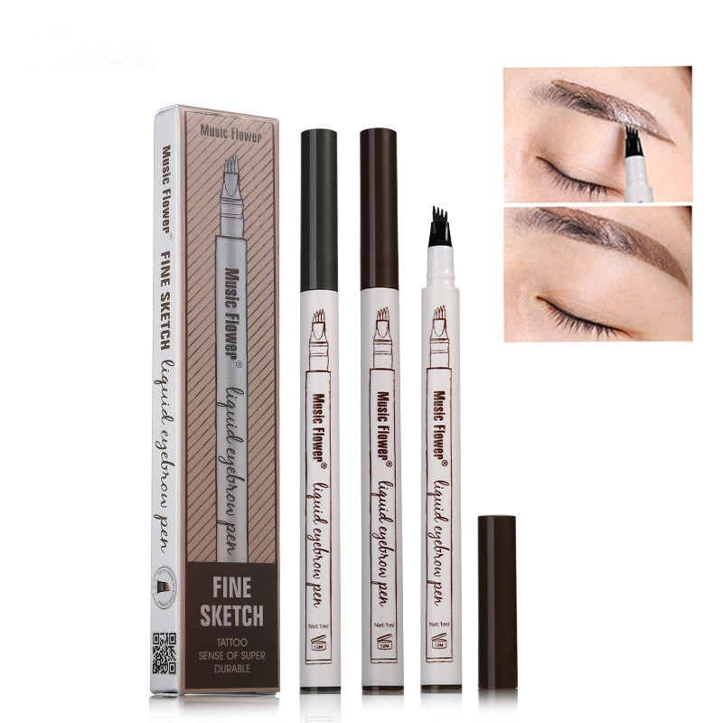 

Liquid Eyebrow Pen 3 Colors Makeup Eyebrows Enhancer Music Flower Waterproof Tattoo Super Durable Eye Brow Pencil Four Head Cosmetics Tools, As picture