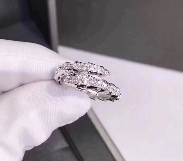 Famous Luxury Serpenti S925 Sterling Silver Full Crystal Snake Shape One Layer Open Ring For Women Jewelry