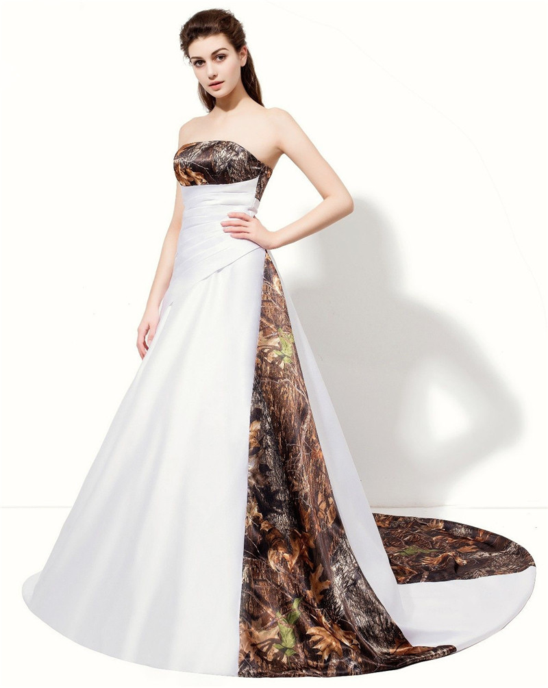 

2018 Fashion Sexy Camo Pleat A-Line Wedding Dresses With Lace-Up Satin Floor-Length Wedding Party Bridal Gowns Vestido De Novia BW22, Same as image