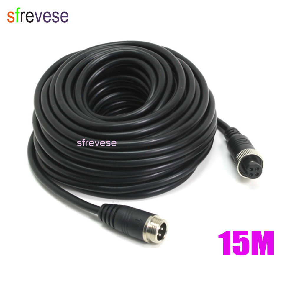 Fil de câble d'extension vidéo 15m 50FT 4Pin pour voiture Bus camion inversant la caméra de recul moniteur de sauvegarde de véhicule de camping-c