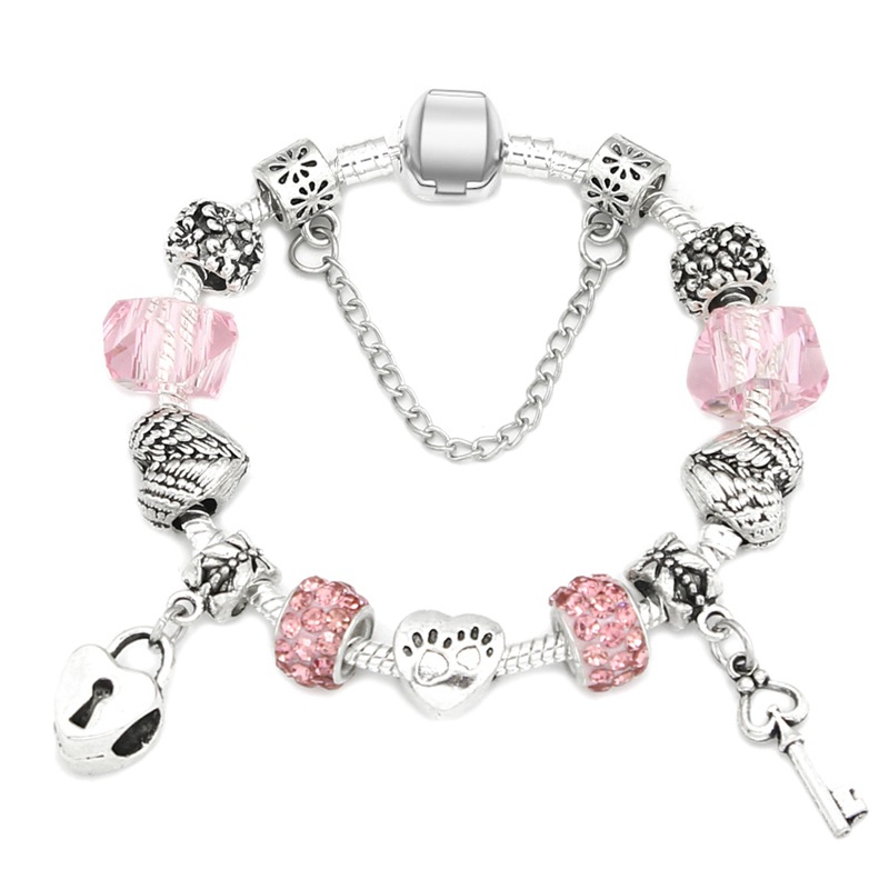 Bracelet à breloques romantique à faire soi-même, clé et serrure en forme de cœur d'amour, bijoux de marque, cadeau de noël