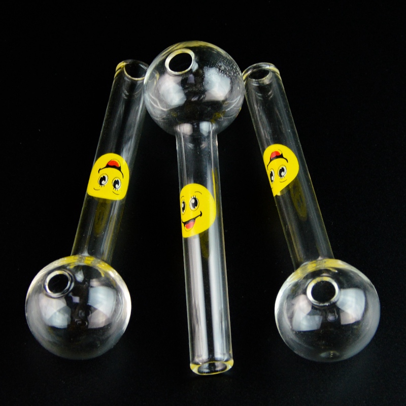 

Smiling Face Logo Pyrex Glass Oil Burner Pipe 4 Inch Straight Tube Hand Pipes Spoon Pipe Mini Oil Dab Rigs Smoking Pipes SW15