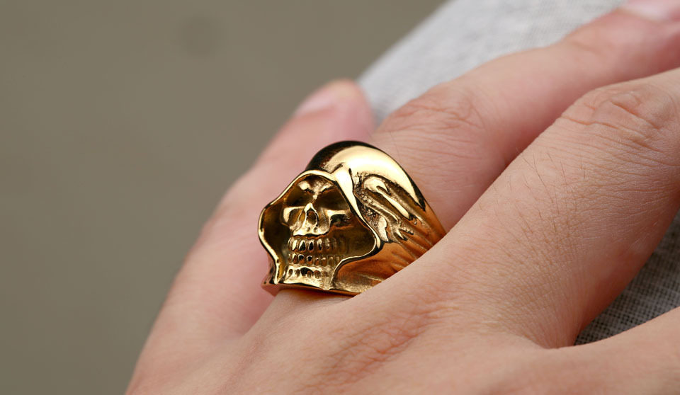 Anillo de plata Gothic muertos cabeza anillo calavera rockabilly Skull anillo plata 925