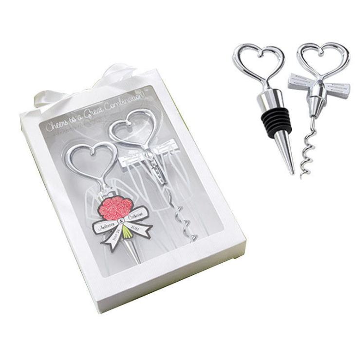 

Heart Combination wine corkscrew wine opener and Wine Bottle Stopper Sets Wedding Souvenirs Guests 60pcs(30pairs) SN098