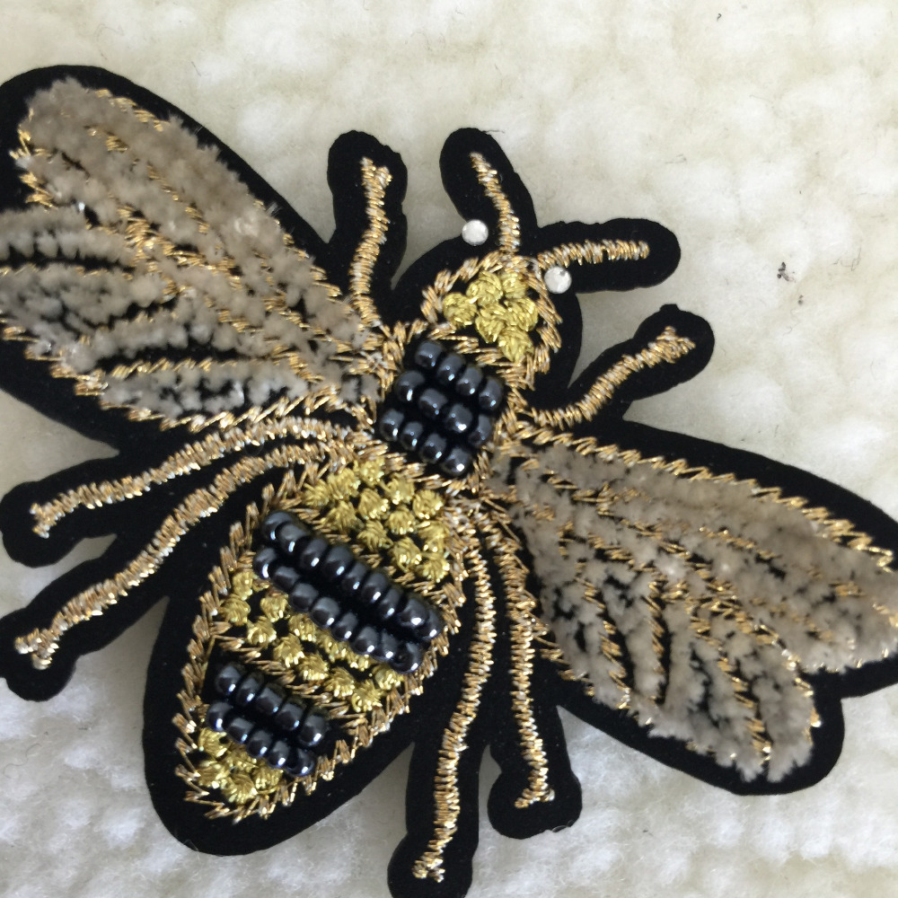 Handmade animal beaded applique 3D bee sew on rhinestone insect patches JL