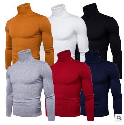 

High neck sweater men's color Korean slim Lapel versatile wool men's thick bottomed foreign trade, Red