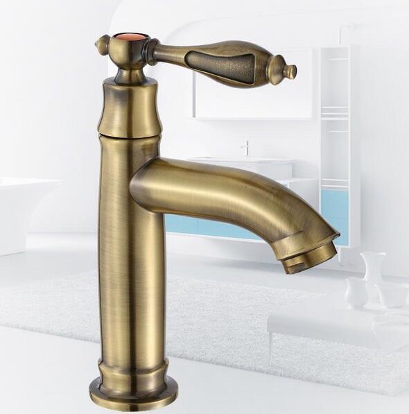 

Basin Faucets Solid Brass Deck Mount Bathroom Sink Faucet Single Handle 1 Hole Easy Install Vintage Antique Mixer Tap
