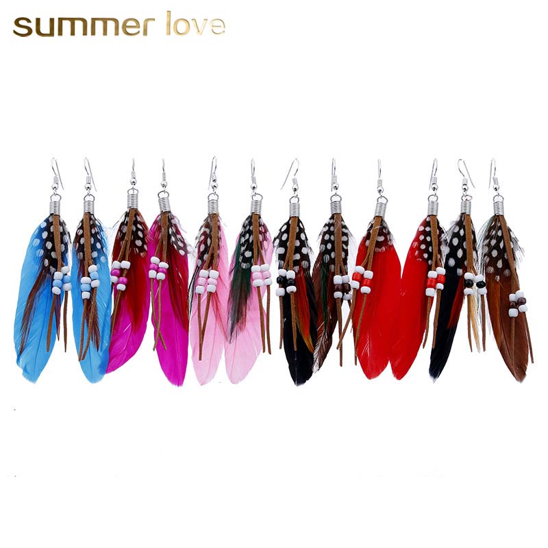 

2018 Newest Special Design Colorful Feather Dangle for Women Ethnic Bohemain Style Long Drop Hook Earring Fashion Jewelry