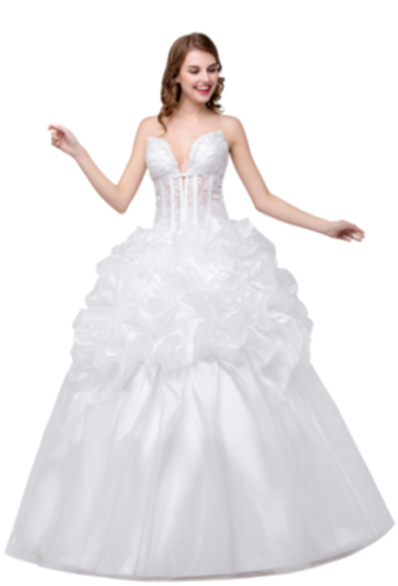 

2018 In Stock Sexy V-Neck White Lace Ball Gown Quinceanera Dress with Organza Lace-Up Sweet 16 Dress Vestido Debutante Gowns BQ135, Same as picture