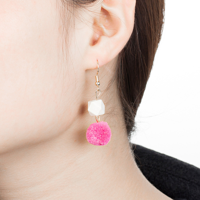 

New Handmade Bohemian Geometric Wooden Beads Hairy Ball Drop Earrings For Women Party Jewelry Pendant Earring Accessories