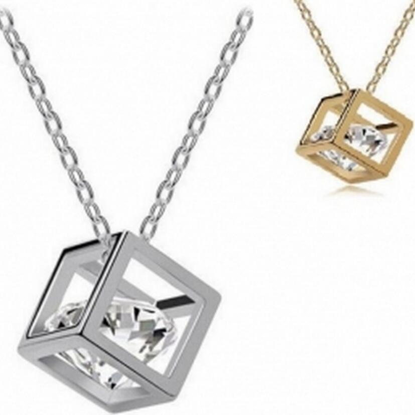 

Top Brand Women Chain pendants berloque Crystal Rhinestone Square Pendant Alloy Necklace Jewelry free shipping hot fashion