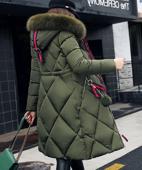 Winter new women's long section Korean version self-cultivation Outerwear thickening hooded Parkas cotton coat fur collar jacket