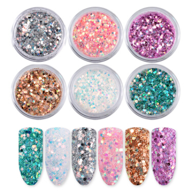 

DIY Laser Mixed Nail Glitter Sequins Shinning Colorful Nail Flakes 3d Charm Dust For Nail Art Decorations 6 boxes/set