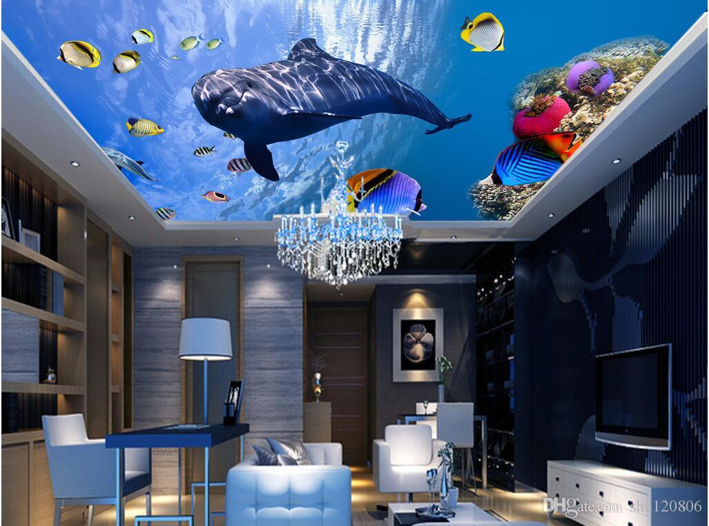 

3d ceiling murals wallpaper custom mural The undersea world dolphin 3d wall murals wallpaper for living room wall papers home decor painting, Picture shows