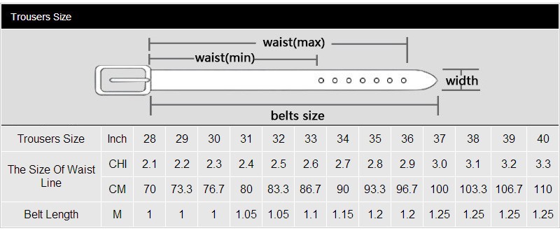 Belt Size Chart Women S Cm