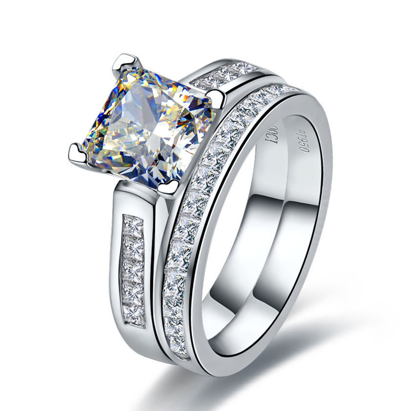 TRS102 Luxury Quality 2 Carat Princess Cut Best Quality NSCD Synthetic Gem Engagement Ring Set For Women,Wedding Set, Bridal Set S18101608