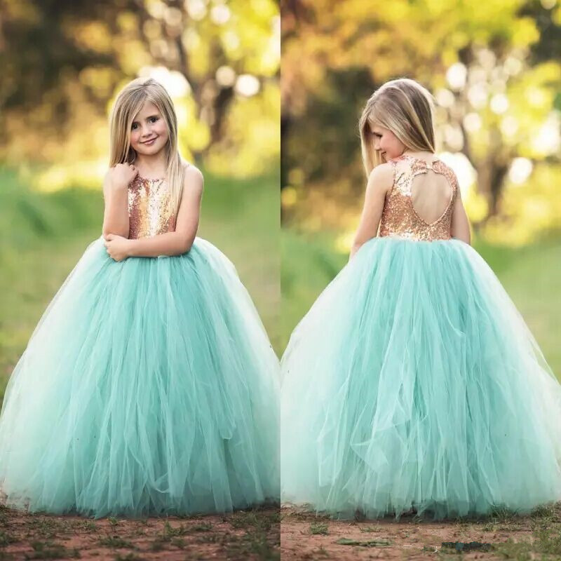 mint green and white flower girl dresses