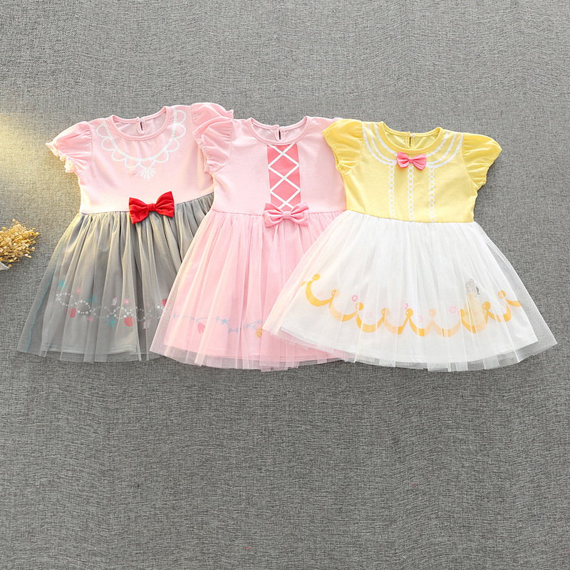 

2018 High Quality Princess dress Summer girl Cosplay sleeping beauty Princess dress girl birthday dress 3 colors, Mix colors