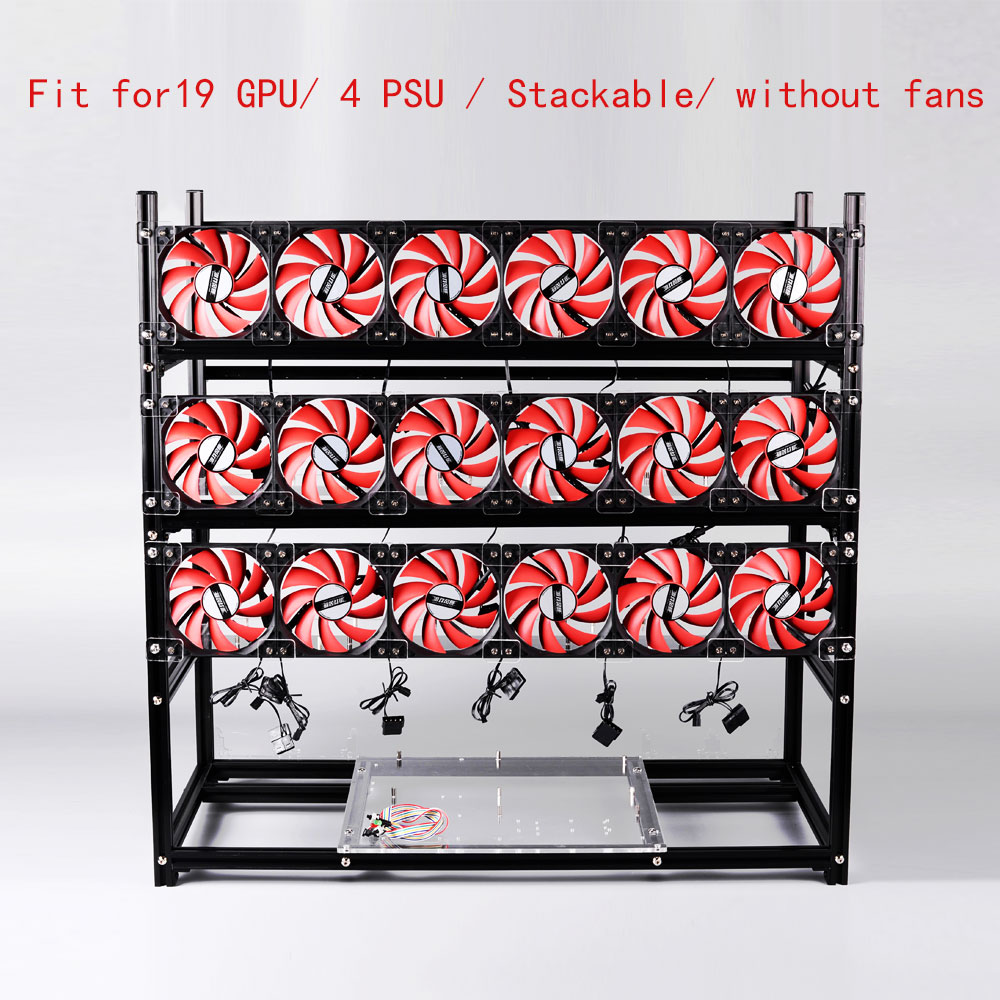 

Stackable Computer Fame 19 Graphics Card GPU USB PCI-E Cable Computer Case BTC LTC ETC Coin Mining Rig Frame Server Chassis