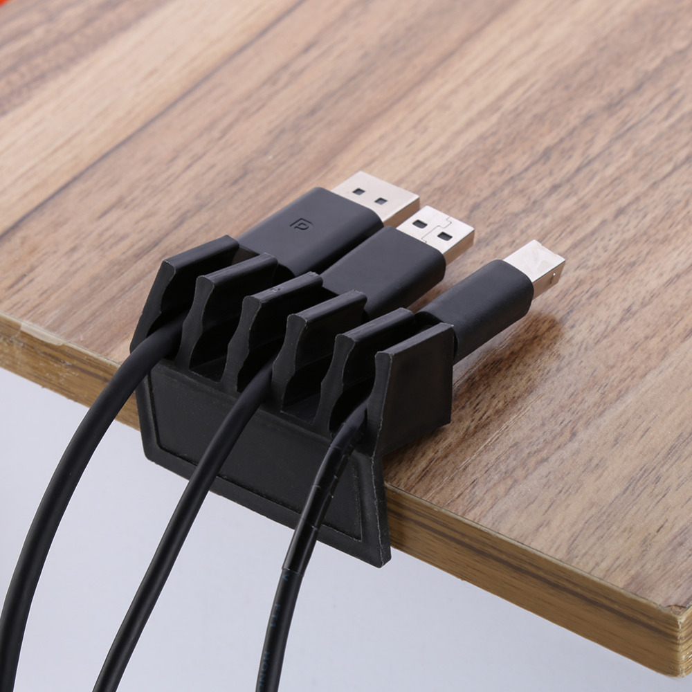 Universal Desktop Cable Clamp Porous Wire Holder Adhesive 4-Slots 2pcs New