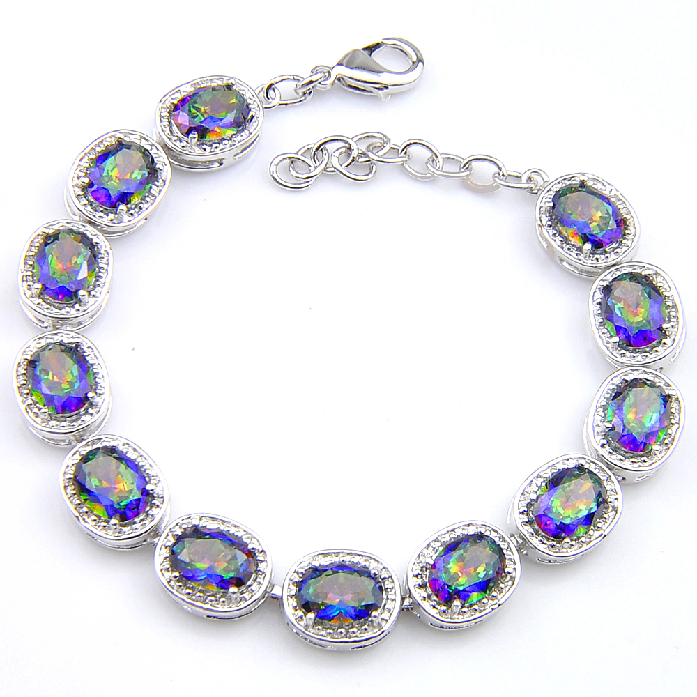 

Luckyshine Xmas Gift Created Oval Rainbow Natural Mystic Topaz Tennis Bracelets Jewelry Chic Design Lovers Bracelets