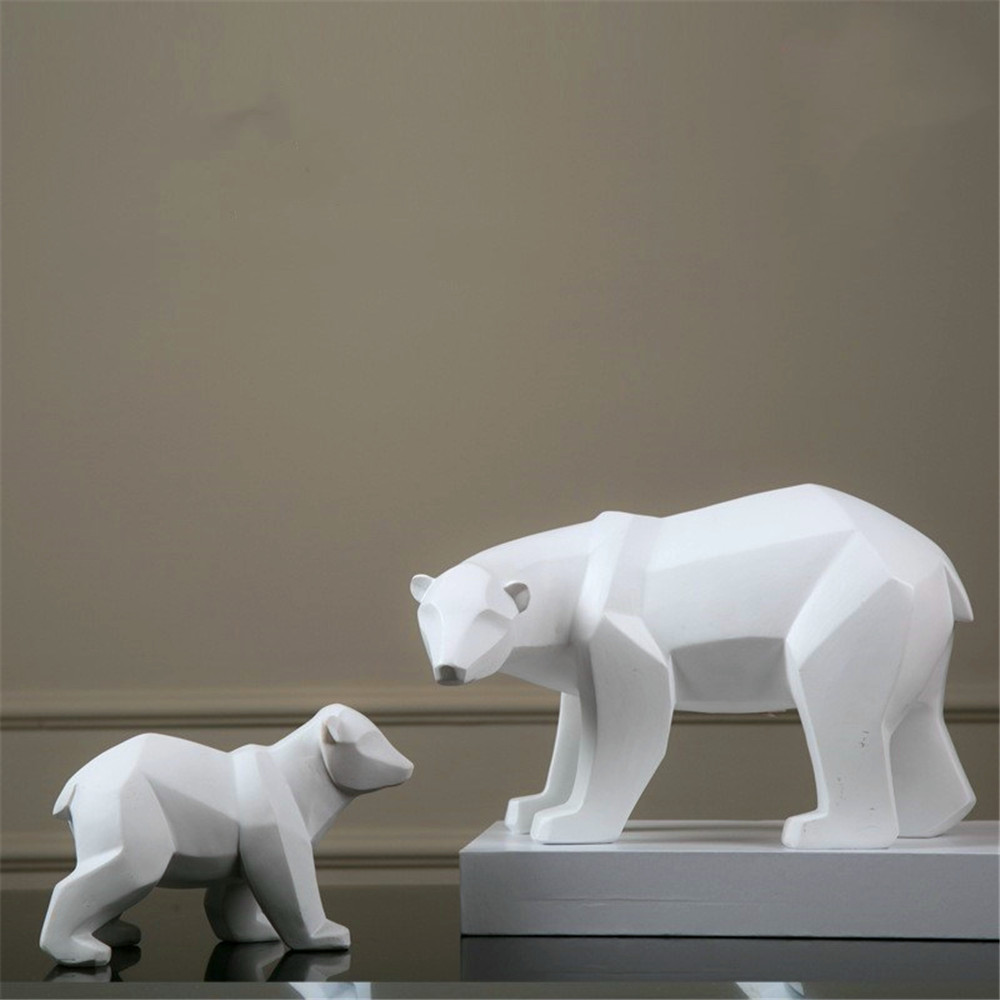 

Resin Abstract White Polar Bear Sculpture Figurine Handicraft Home Desk Decor Geometric Resin Wildlife Bear Statue Craft