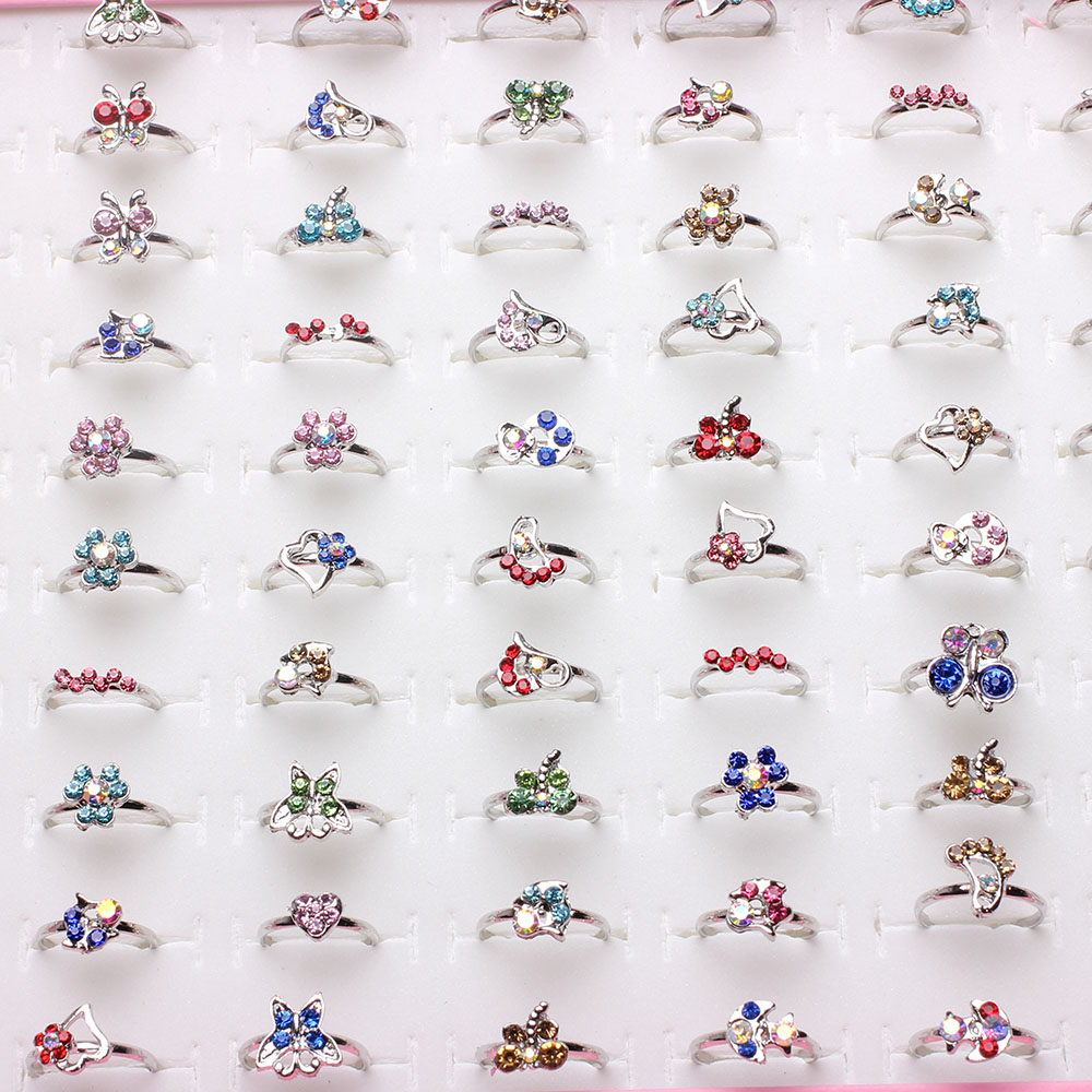 

Mixed 100pcs Assorted Cartoon Crystal Adjustable Rings Kids Girls Mix Styles Ring Party Gift Jewelry No Box9462429