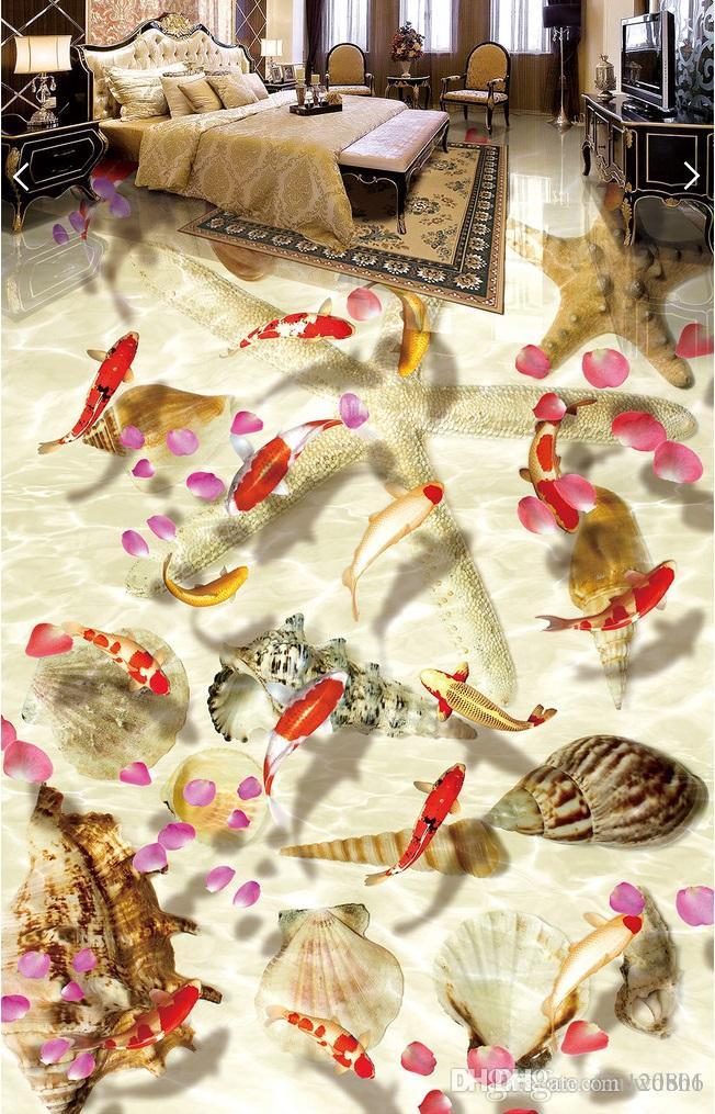 

3d pvc flooring custom photo wall paper Waterproof floor sticker Starfish shell with watermarked carp 3d wall murals wallpaper for walls 3 d, Pictures show