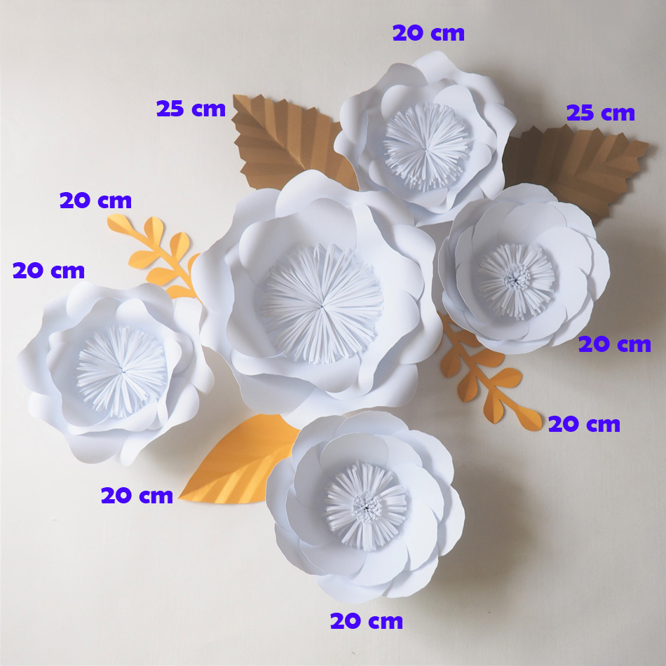 

Giant Paper Flowers Backdrop Artificial Handmade White Flower 5PCS+Leaves 5PCS Wedding & Party Deco Home Decoration Video DIY