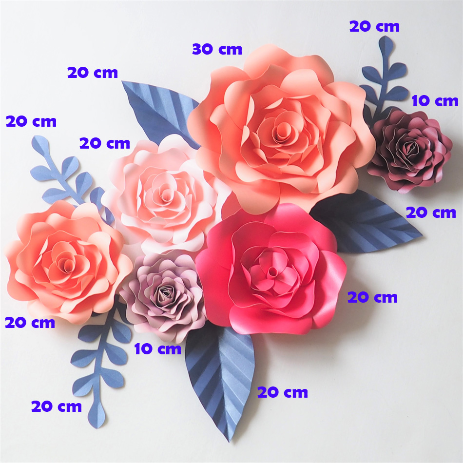 

DIY Craft Supplies Artificial Flowers Fleurs Artificielles Backdrop Giant Paper Flowers 6PCS+ 6 Leave Wedding Party Decoration Living Room